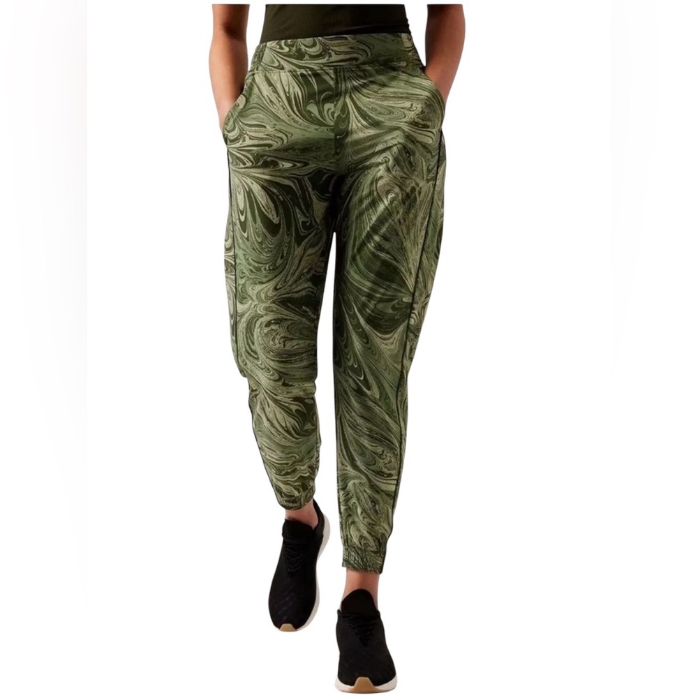 Athleta Brooklyn Mid Rise Jogger Sumi Marble Green Sz 16 Tall NWOT